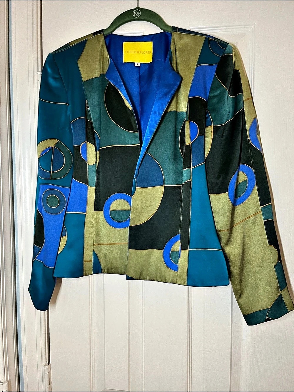 Flores & Flores Geometric Blazer in Blue & Green Size 8 Like New